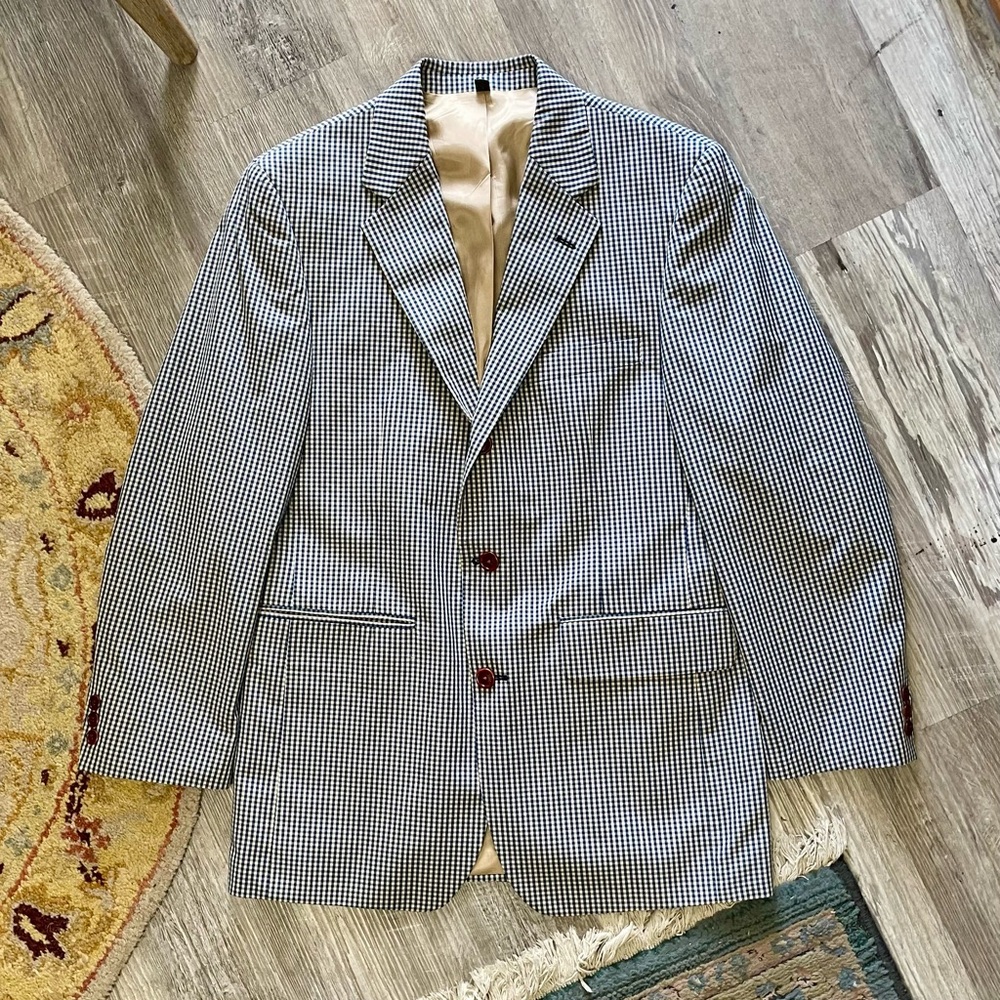Orivs Classic Blue and Tan Gingham Three-Button Sport Coat Blazer Size 38R - Picture 2 of 16